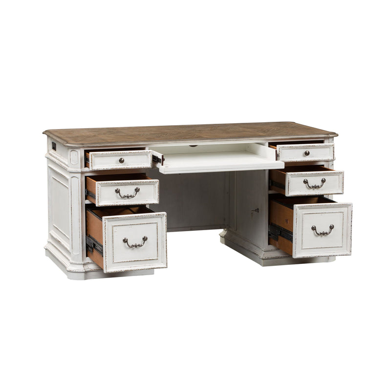 Magnolia Manor - 5 Piece Home Office Set (Complete Desk) - Antique White