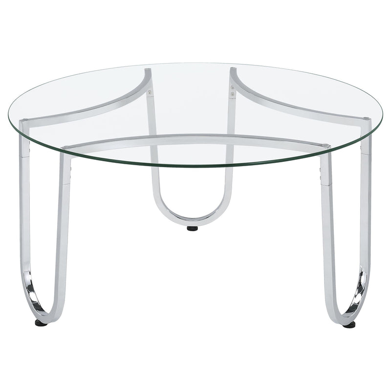 Beller Round Tempered Glass Top Cocktail Coffee Table Chrome