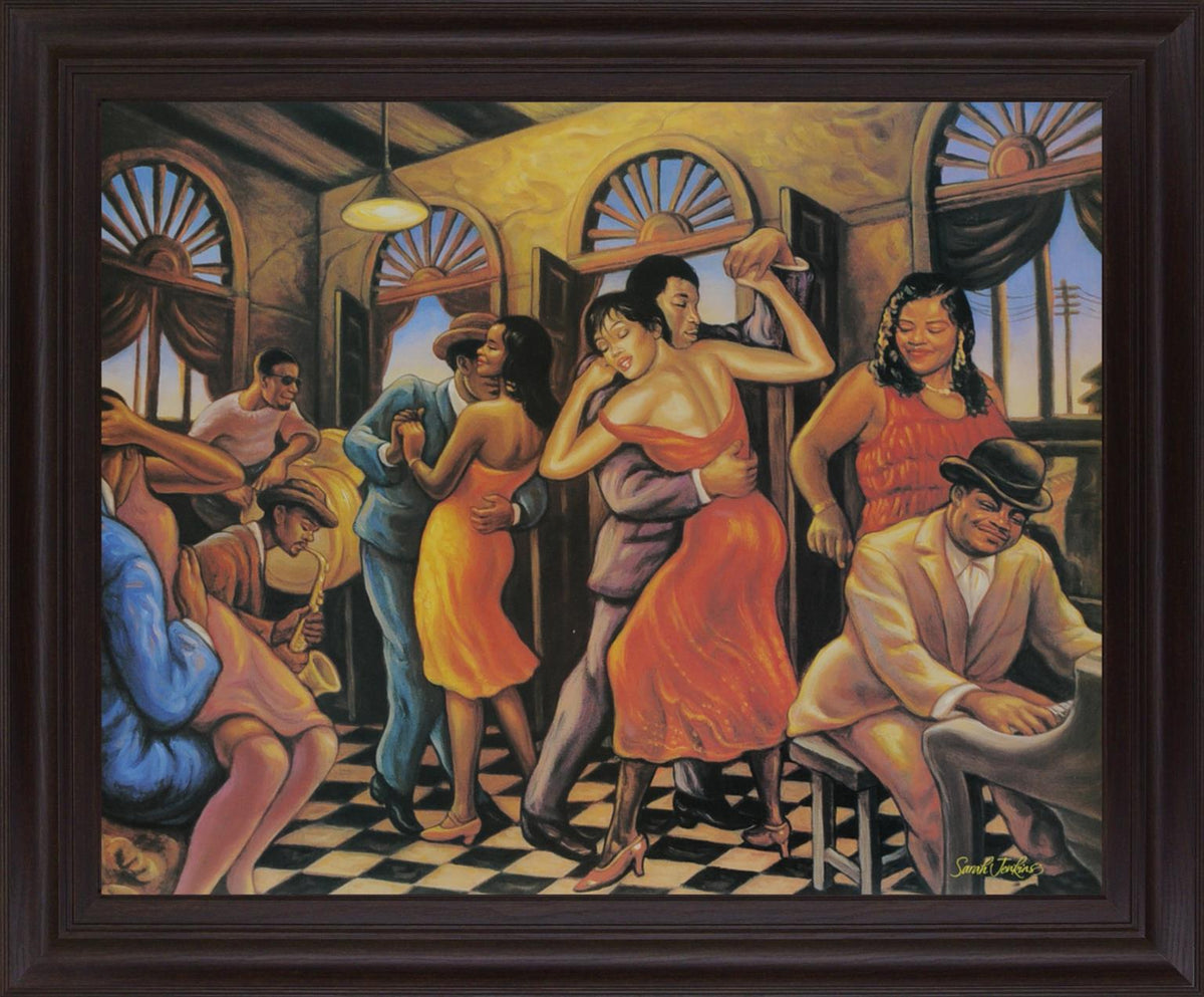 Jazzy Scarlet Soirée - 28" x 34" Framed Wall Art - Beige