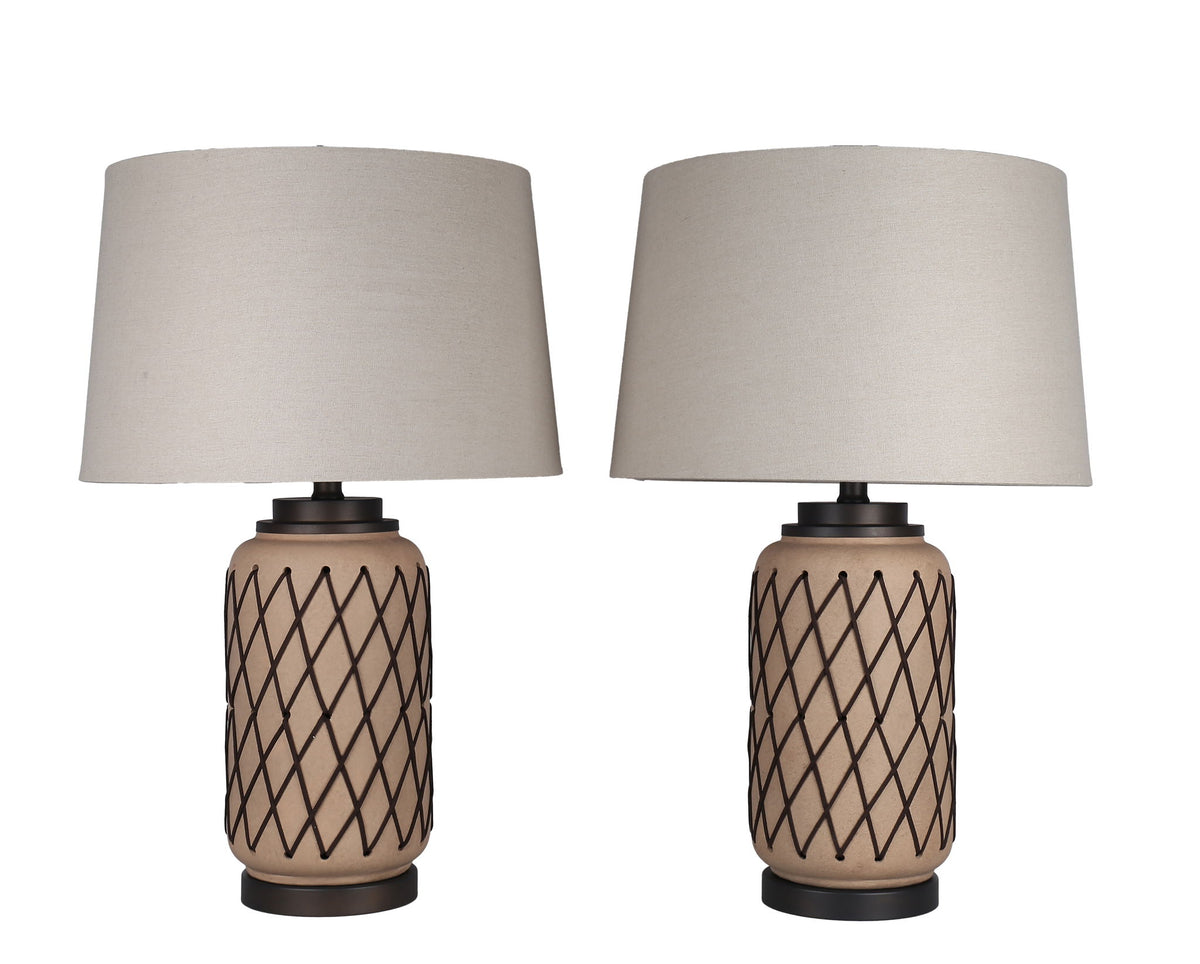 Diamond Weave Ceramic, PU Leather & Metal Table Lamp (Set of 2) - Terra