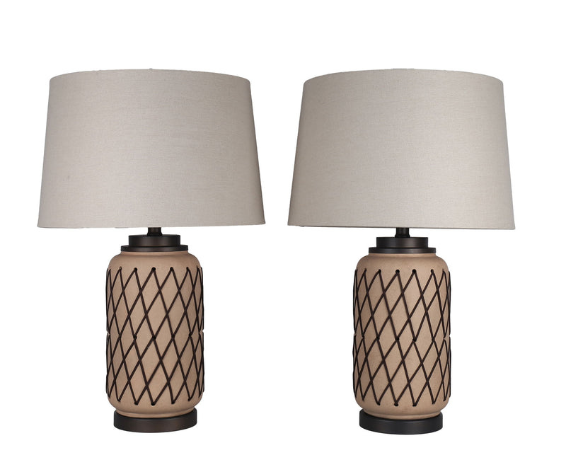 Diamond Weave Ceramic, PU Leather & Metal Table Lamp (Set of 2) - Terra