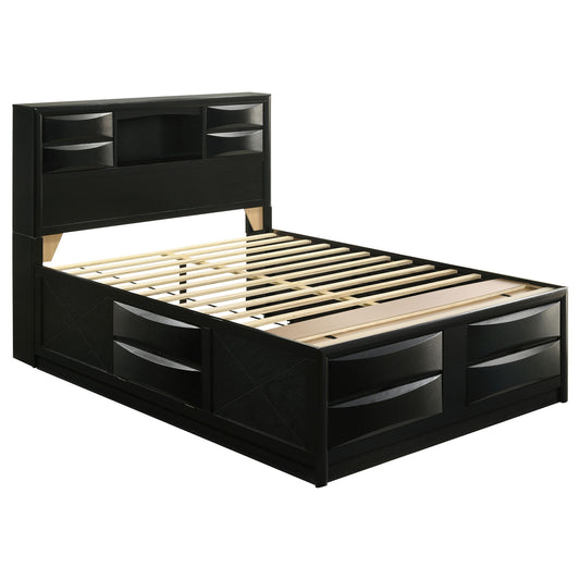 Briana Wood Queen Storage Bookcase Bed Black