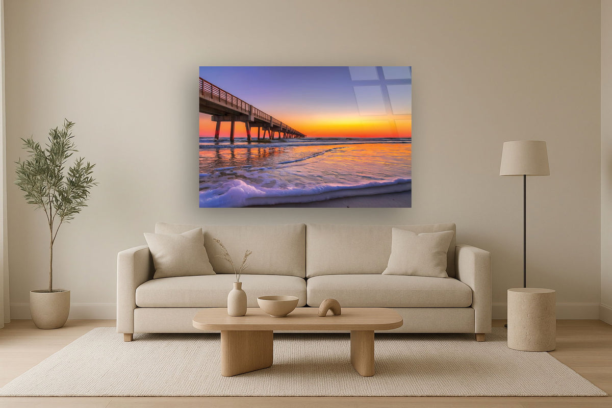 Temp Glass With Foil - Jacksonville Beach Pier - Blue