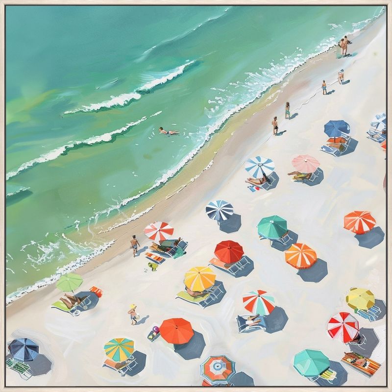 Sunlit Seaside Escape - 48" x 48" Framed Wall Art - Blue