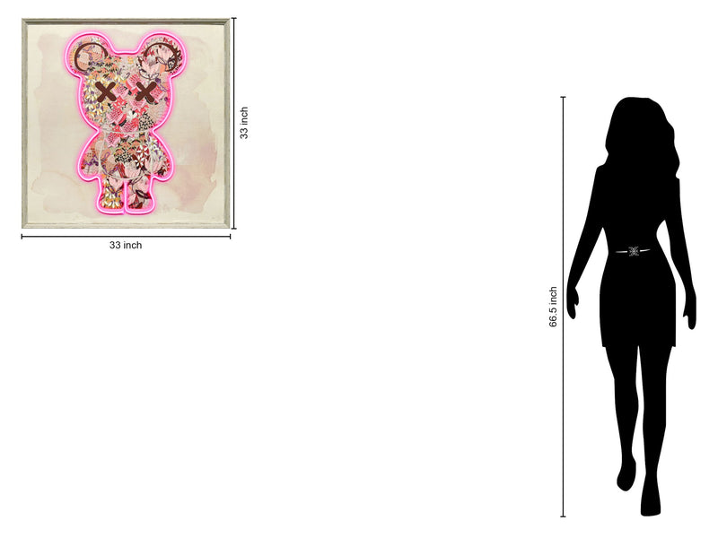 Floral Neon Bear - 33" x 33" Framed Wall Art - Pink