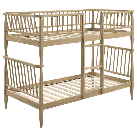 Abram Windsor Twin Over Twin Wood Bunk Bed with Ladder Almond