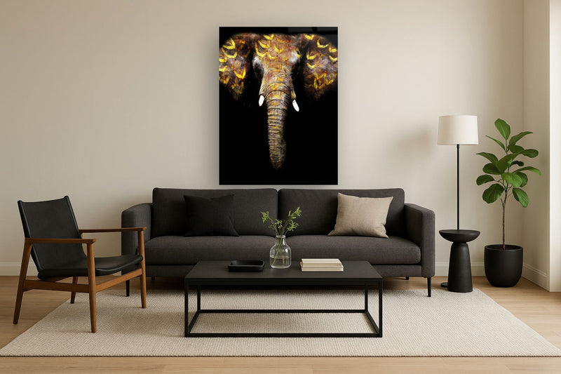 Floating Tempered Glass With Foil Elephant - Black