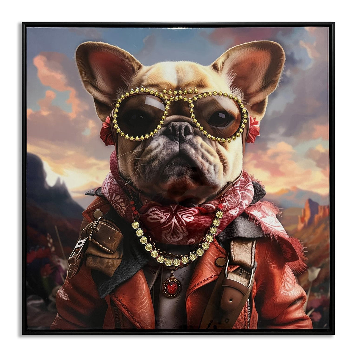 Bejeweled Explorer Pup - 25" x 25" Framed Wall Art - Dark Brown