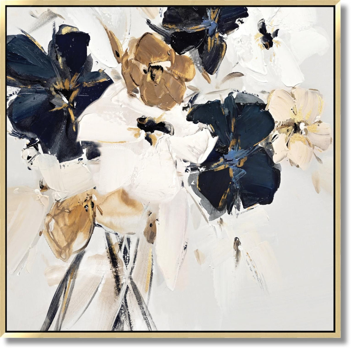 Midnight Petal Sonata - 35" x 35" Framed Wall Art - Gray