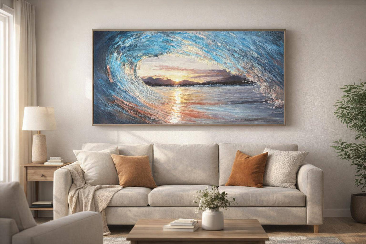 Sunlit Break Hand-Embellished Canvas In Frame - Blue / Gold