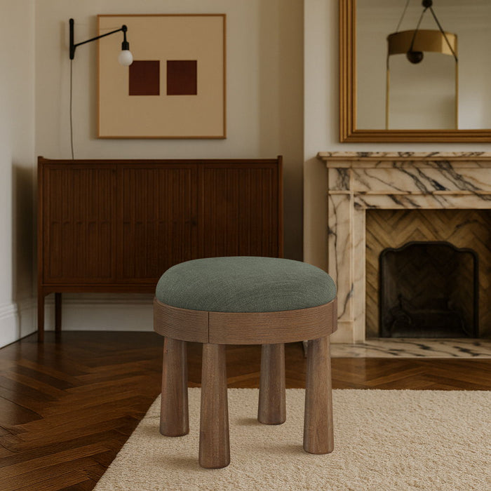 Larea - Linen Textured Fabric Upholstered Ottoman - Walnut Base