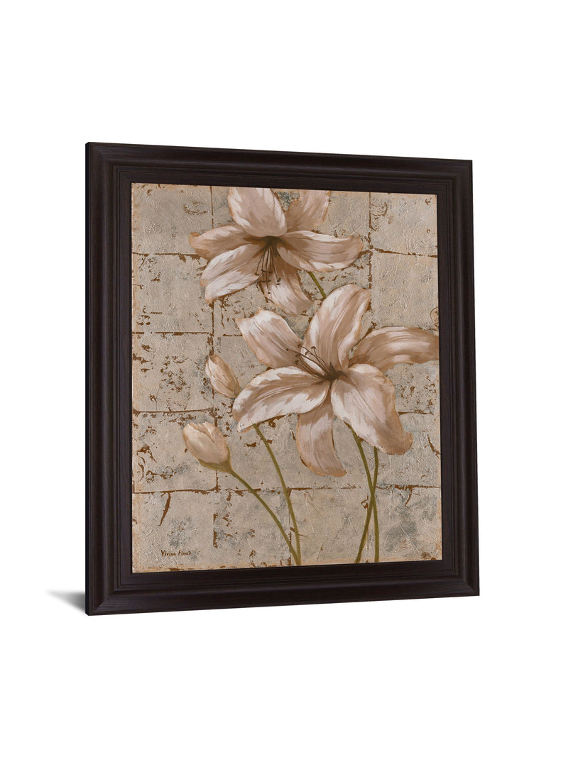 Cream Lily Trio - 28" x 34" Framed Wall Art - Beige