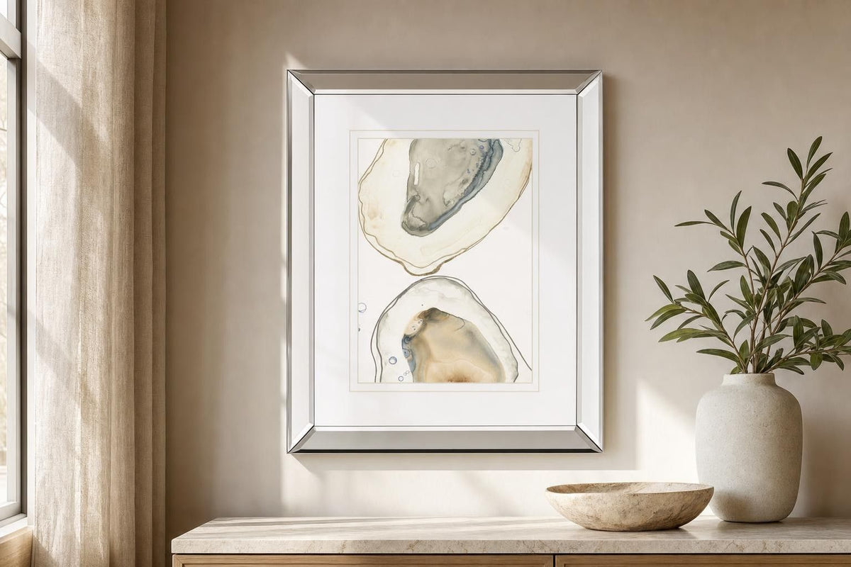 Ocean Oysters II By June Erica Vess, Mirrored Frame - Gray