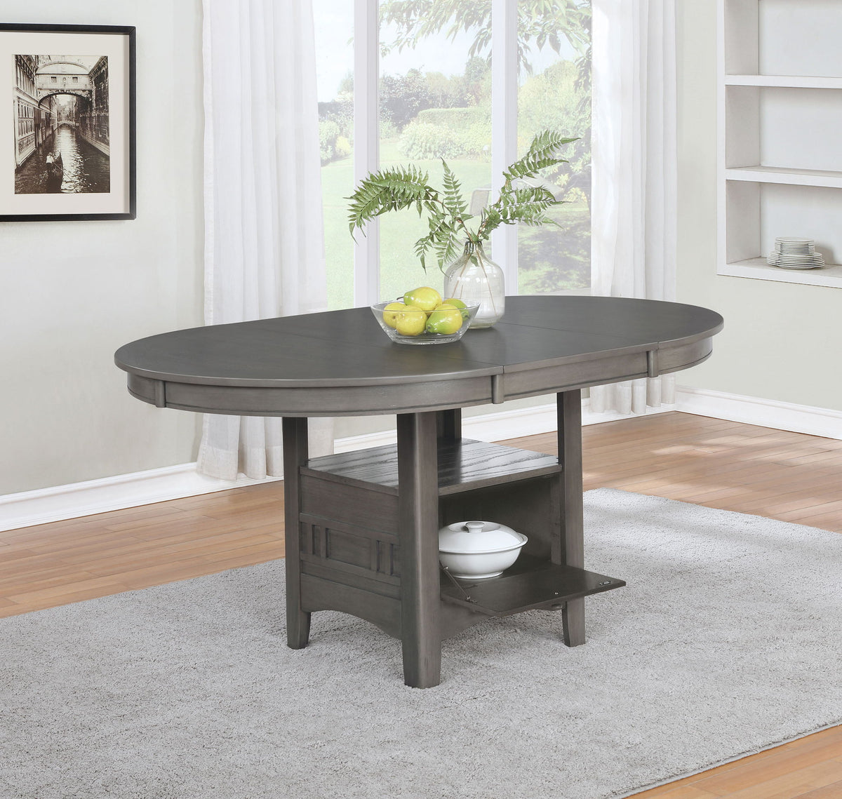 Lavon Oval 60-inch Wood Extension Leaf Dining Table Medium Grey
