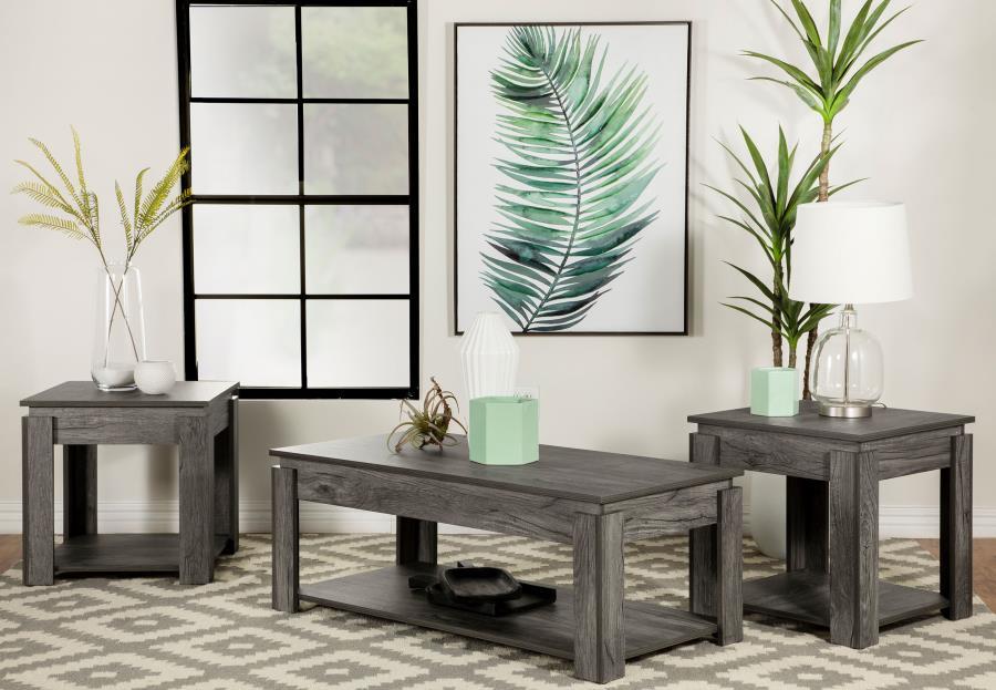 Donal - 3 Piece Rectangular Coffee Table Set - Weathered Gray