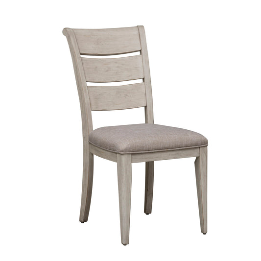 Farmhouse Reimagined - Ladder Back Upholstered Side Chair - Antique White / Chestnut Tops