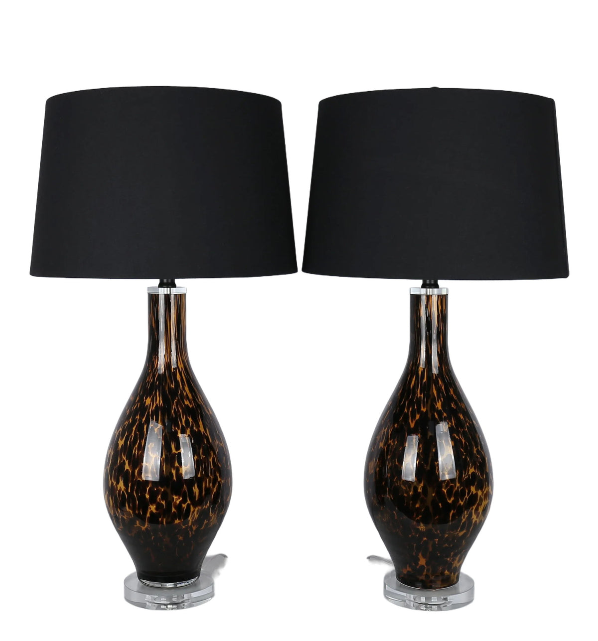 Speckled Glow Art Glass & Crystal Table Lamp (Set of 2) - Black Speckled Amber Art Glass / Clear Crystal