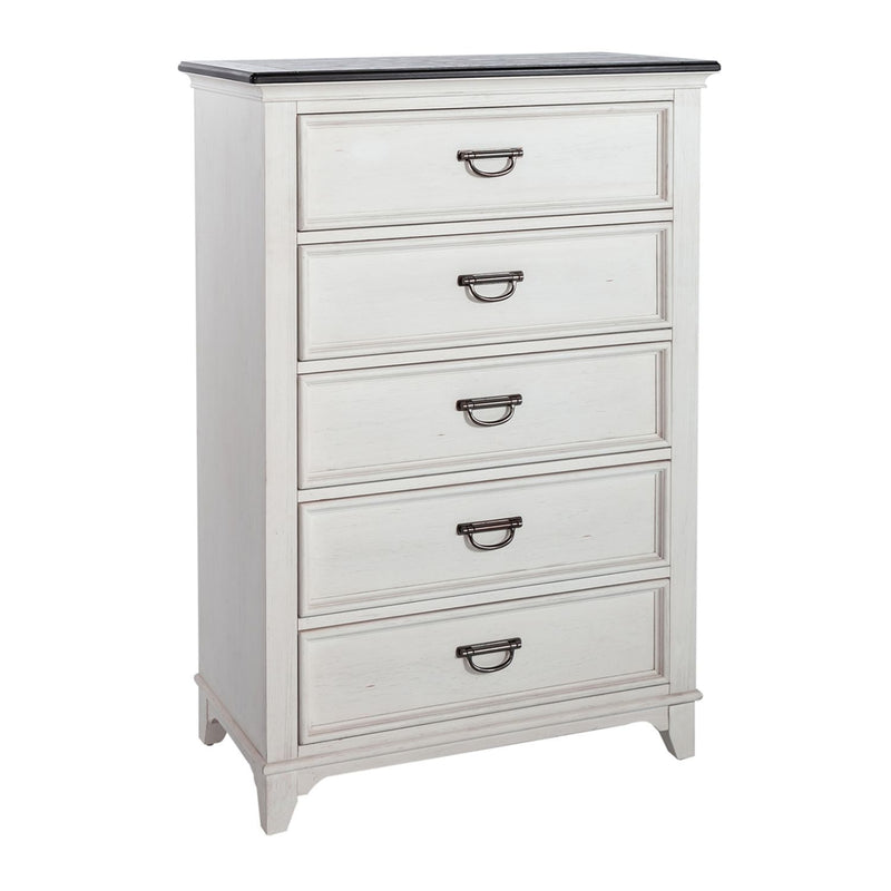 Allyson Park - 5 Drawer Chest - Wirebrushed White / Charcoal