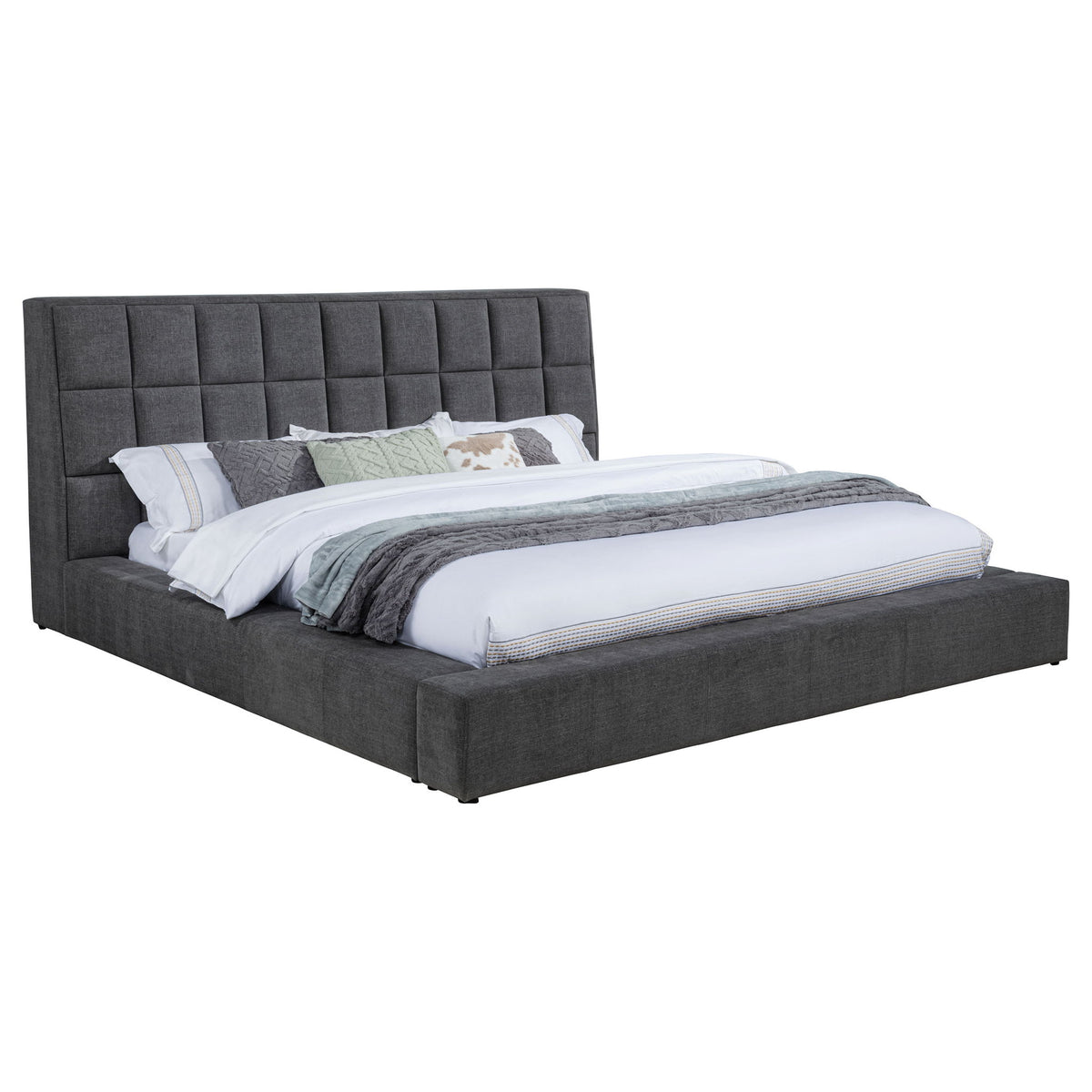 Dreux Upholstered California King Panel Platform Bed Grey