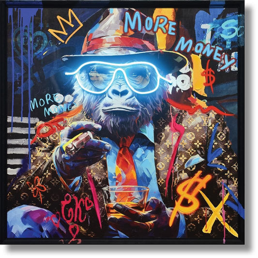 Neon King Simian - 33" x 33" Framed Wall Art - Blue