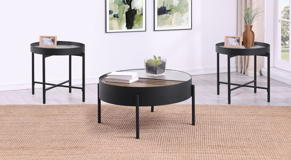 Ozella 3-piece Round Coffee and End Table Set Sandy Black
