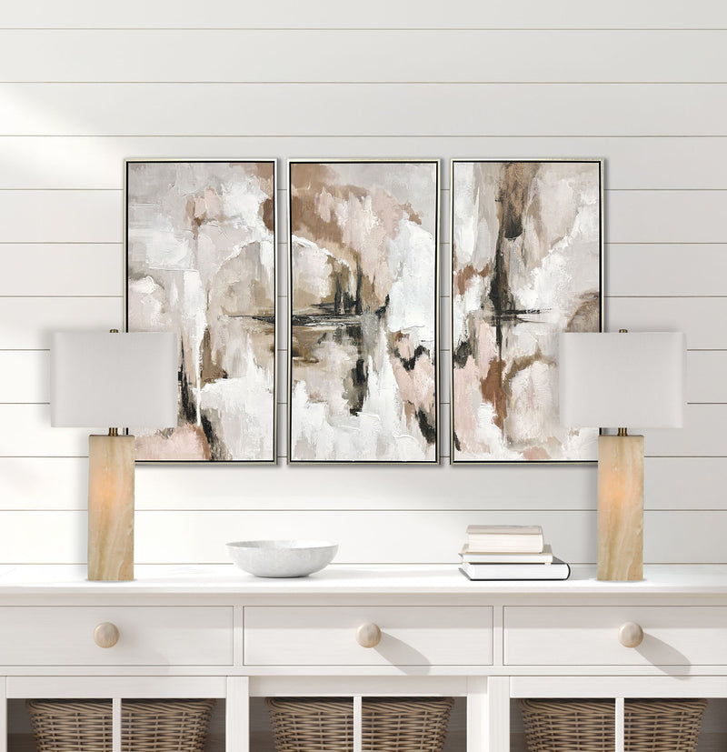 "Luminous Alabaster" Alabaster Table Lamp With Night Light (Set of 2) - Alabaster / Soft Gold
