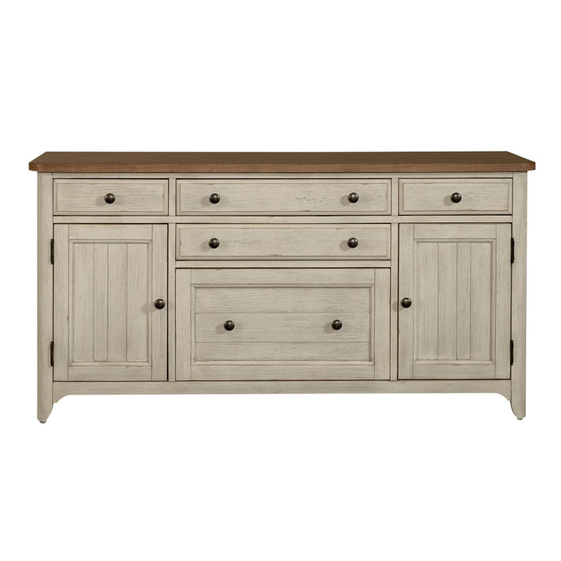 Farmhouse Reimagined - Door Credenza - Antique White / Chestnut Tops