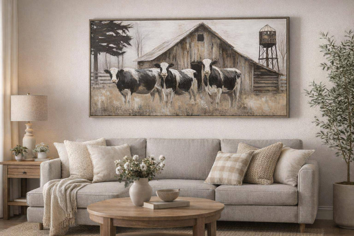 Barnside Watch Hand-Embellished Canvas In Frame - Brown / Black