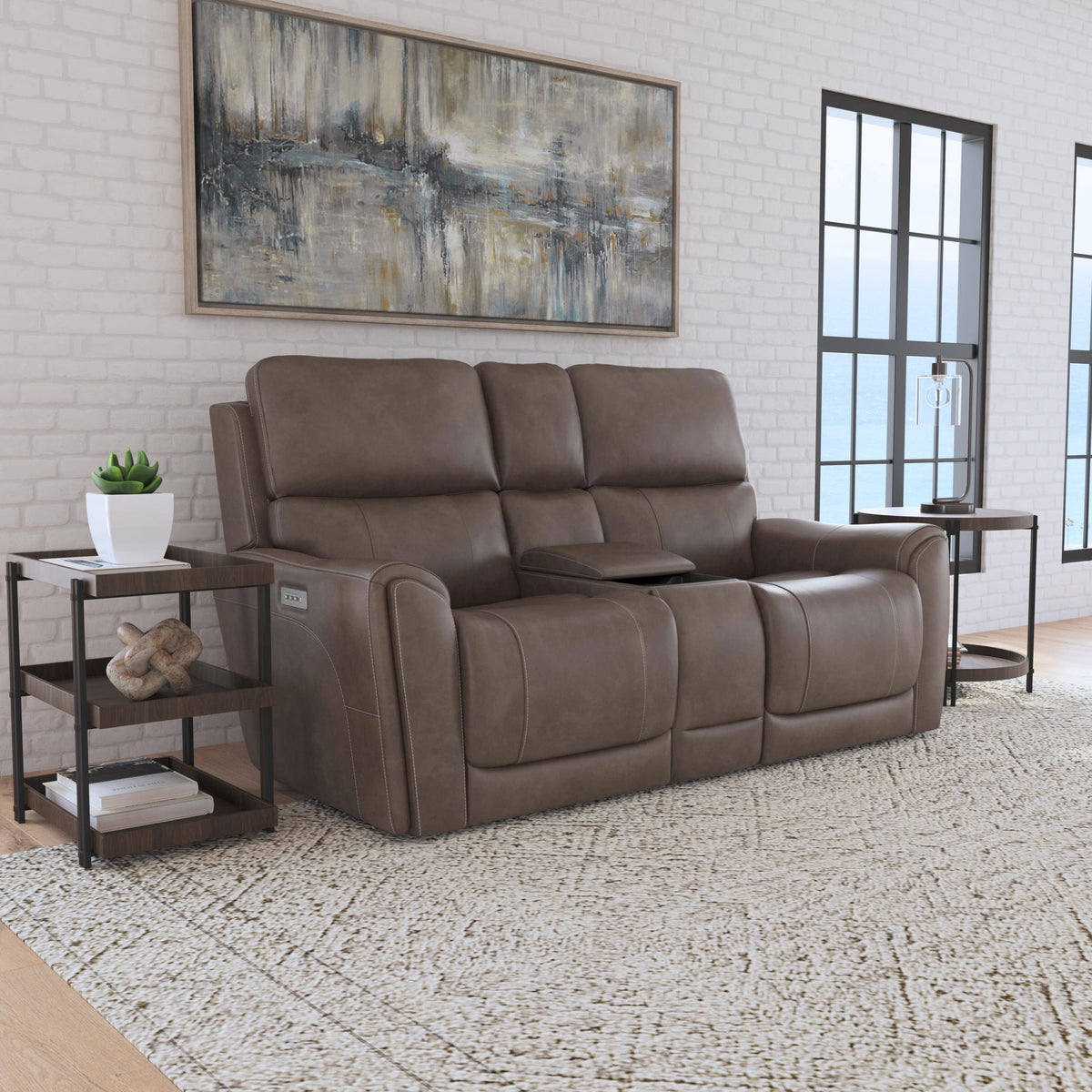 Flexsteel Carter Power Reclining Loveseat with Console & Power Headrests & Lumbar