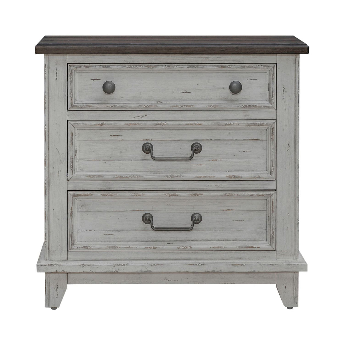 River Place - 3 Drawer Nightstand With Charging Station - Riverstone White & Tobacco