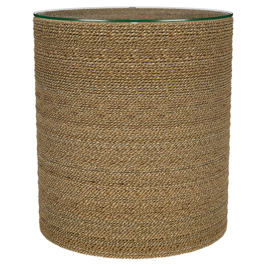 Halden Round Woven Seagrass Accent Side Table Light Brown