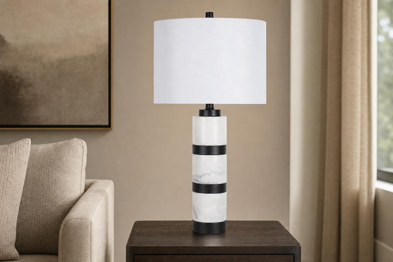 "Marble Harmony" Marble Table Lamp - White Marble / Matte Black