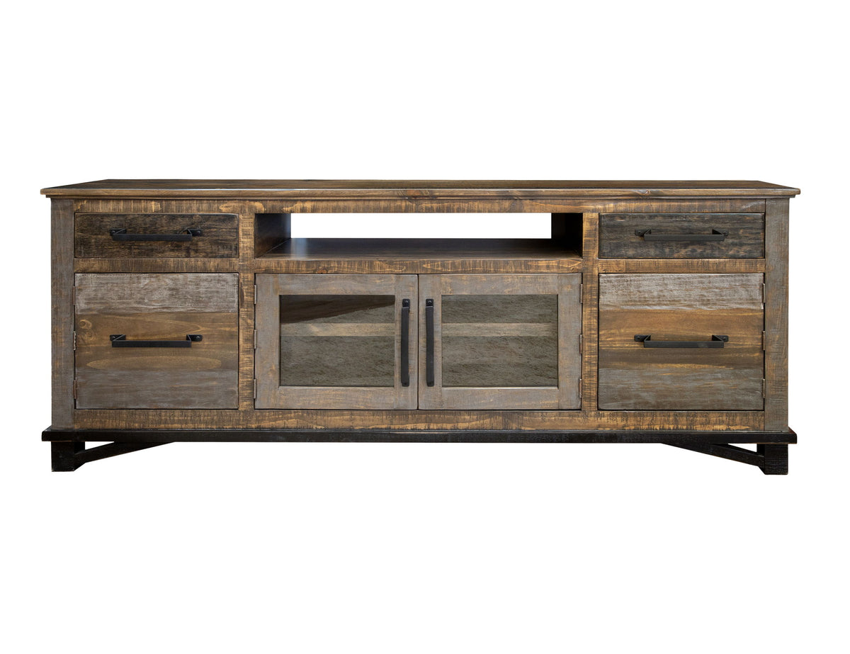 Loft - 76" TV Stand / Console With 2 Drawers / 4 Doors - Two Tone Gray / Brown