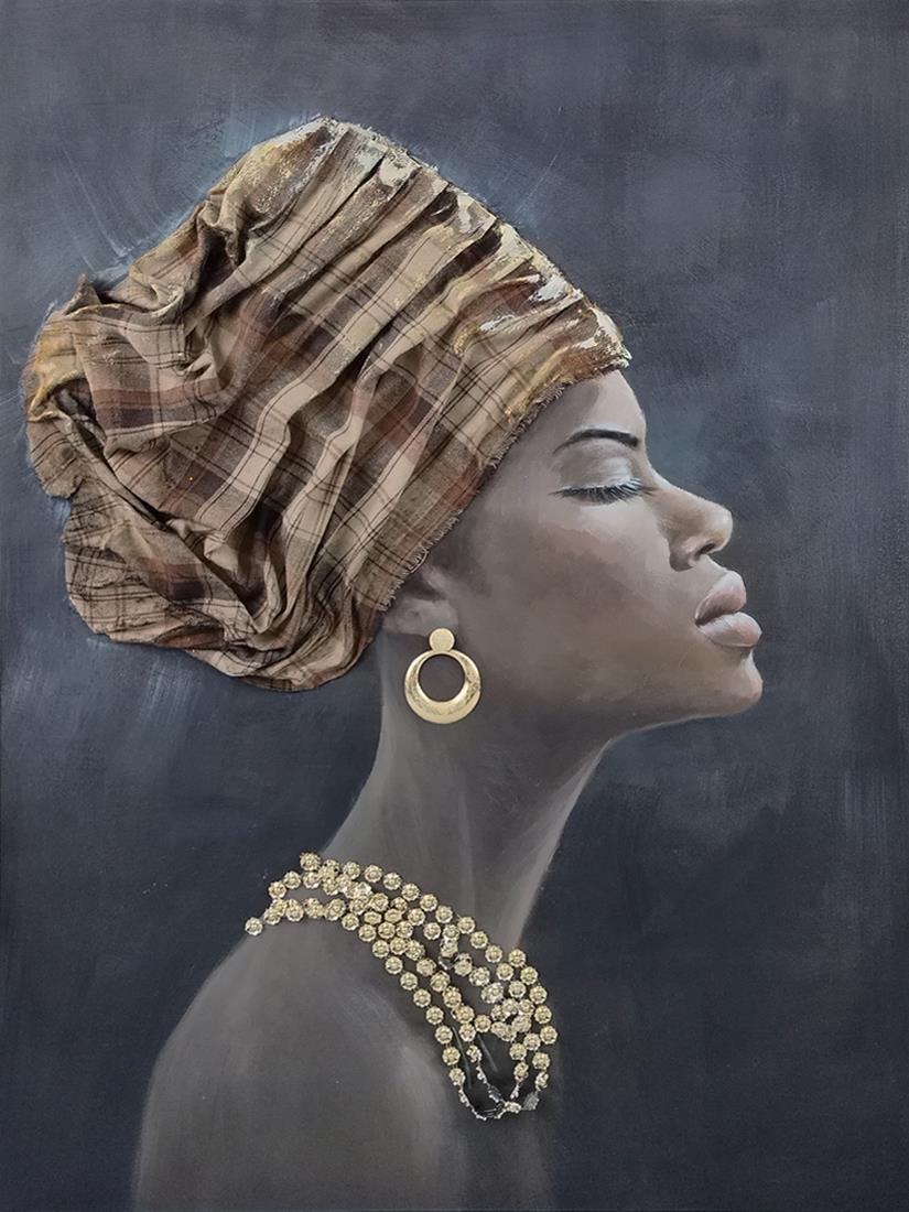 Gilded Profile Grace - 30" x 40" Framed Wall Art - Black