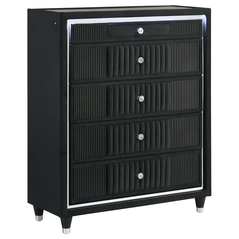 Ravenne 5-drawer Velvet Upholstered LED Chest of Drawers Black