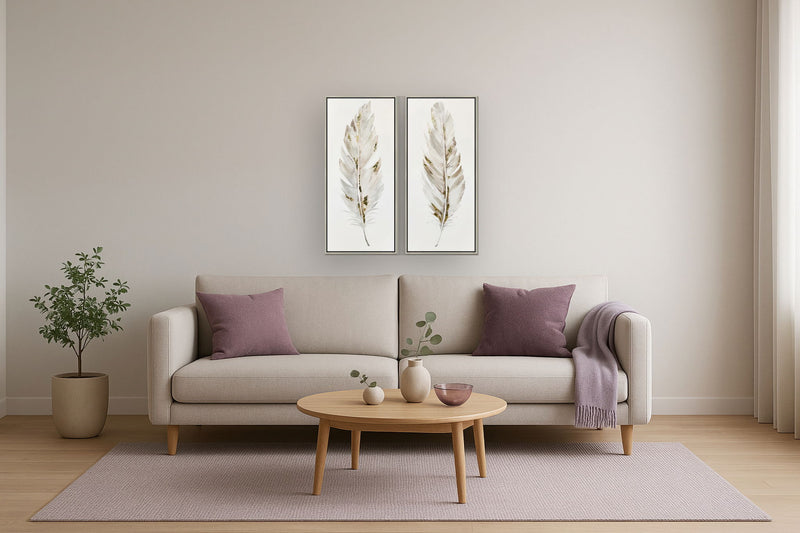 24x54 Hand Painted Textured Canvas In Frame (Set of 2) - White