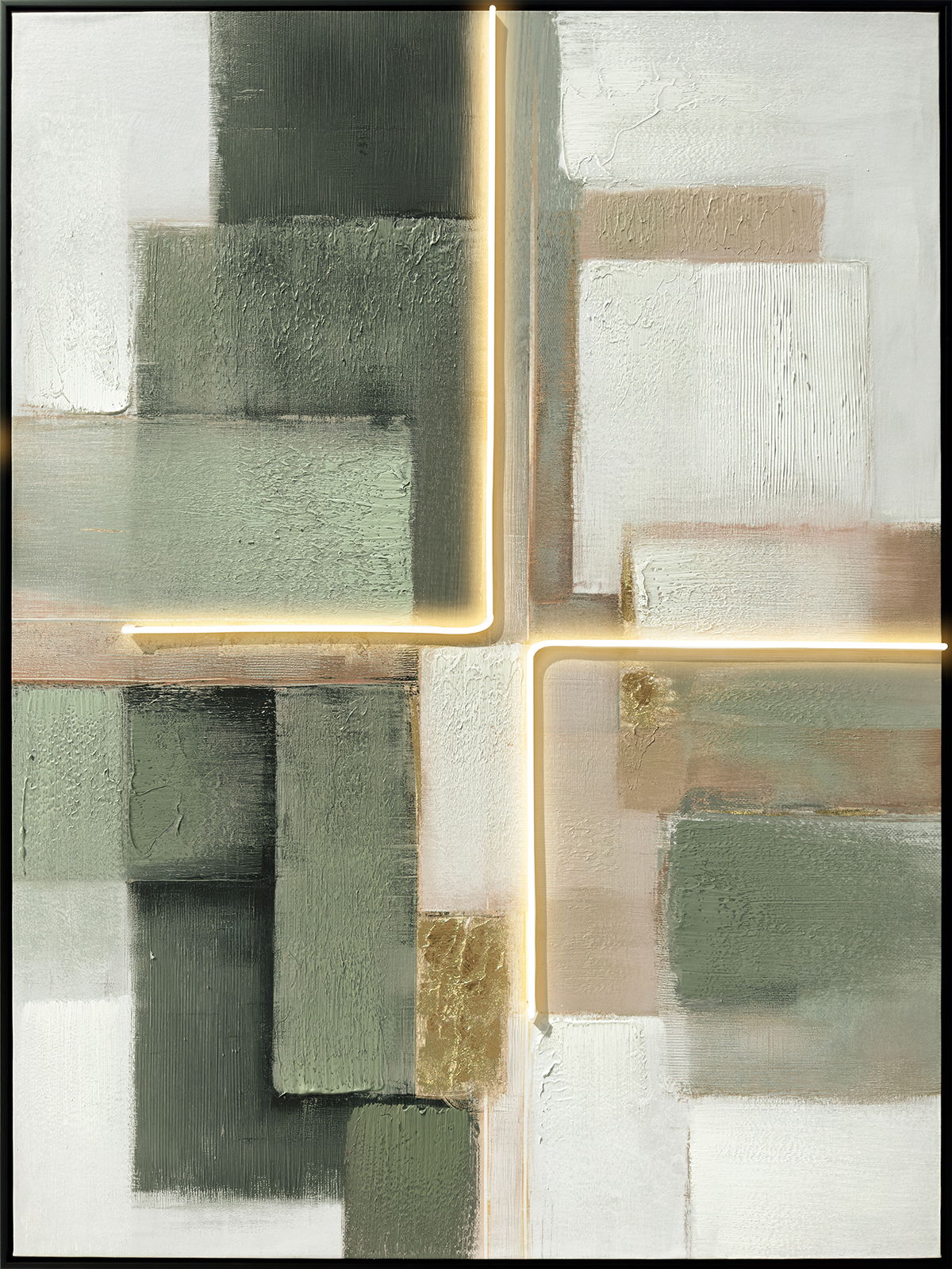 Luminous Grid II Hand-Embellished LED Canvas In Frame - Sage / Gold