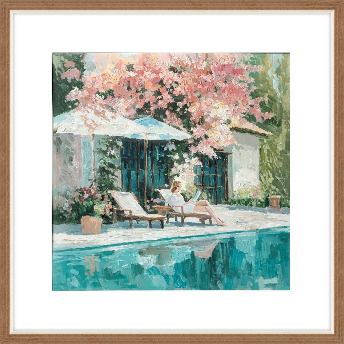 Poolside Blossom II Hand-Embellished Print In Frame - Green