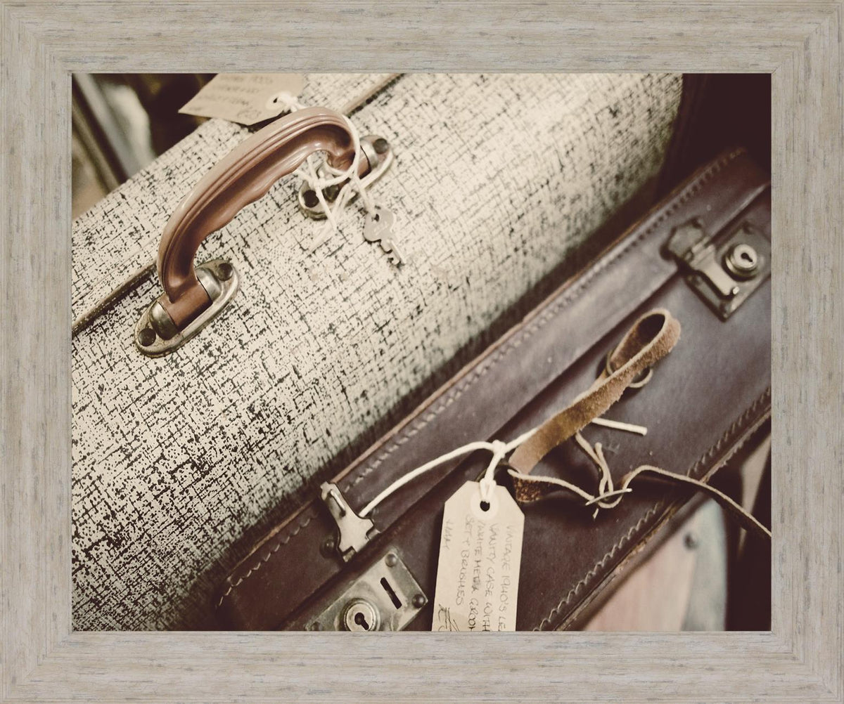 Suitcase Tags - 28" x 34" Framed Wall Art - Beige
