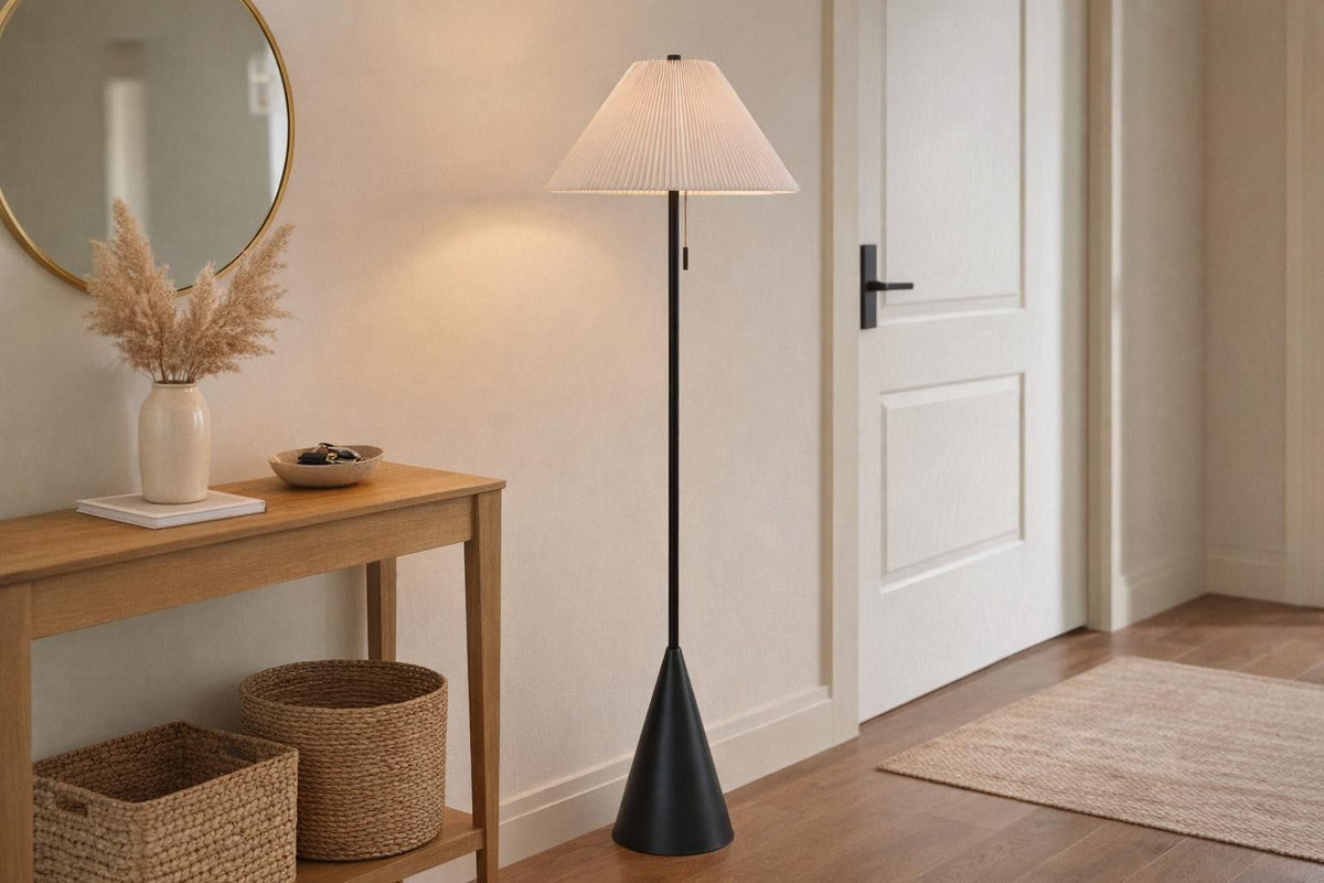 Conical Oasis Metal Floor Lamp - Matte Black / White