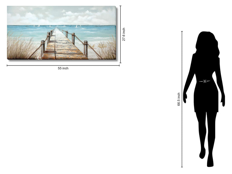 Seaside Serenity Pier - 28" x 55" Framed Wall Art - Blue