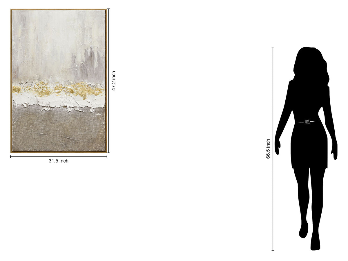 Gilded Strata Hand-Painted Canvas In Frame - Ivory / Taupe