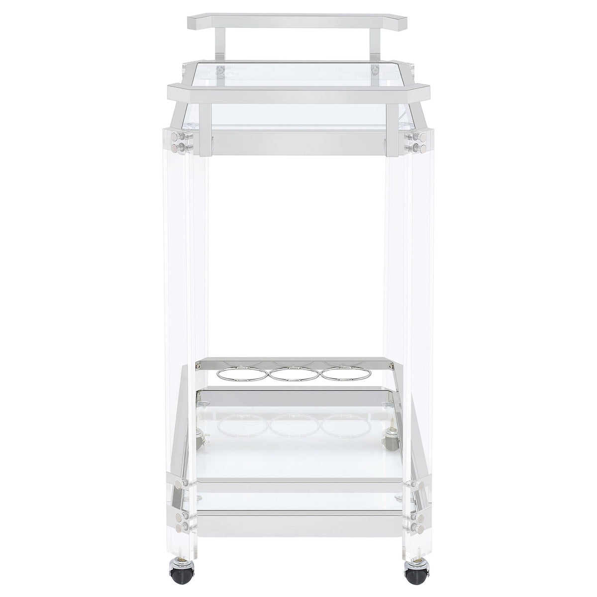 Jefferson 2-tier Glass Shelf Acrylic Bar Cart Chrome