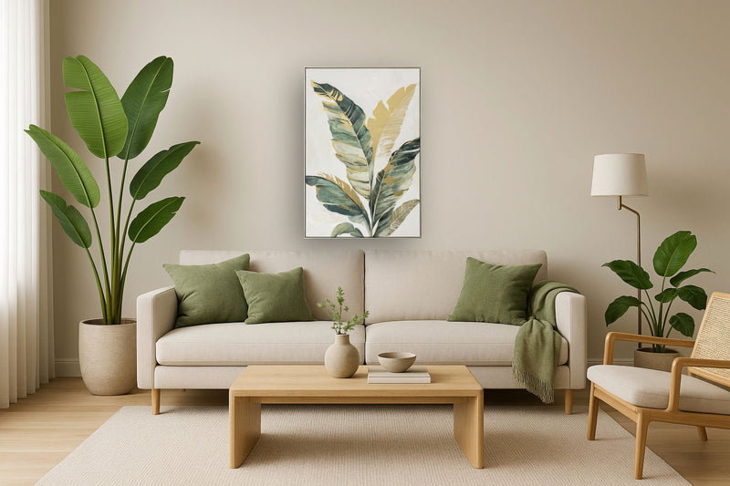 Emerald Palm Whispers - 33" x 48" Framed Wall Art - Green