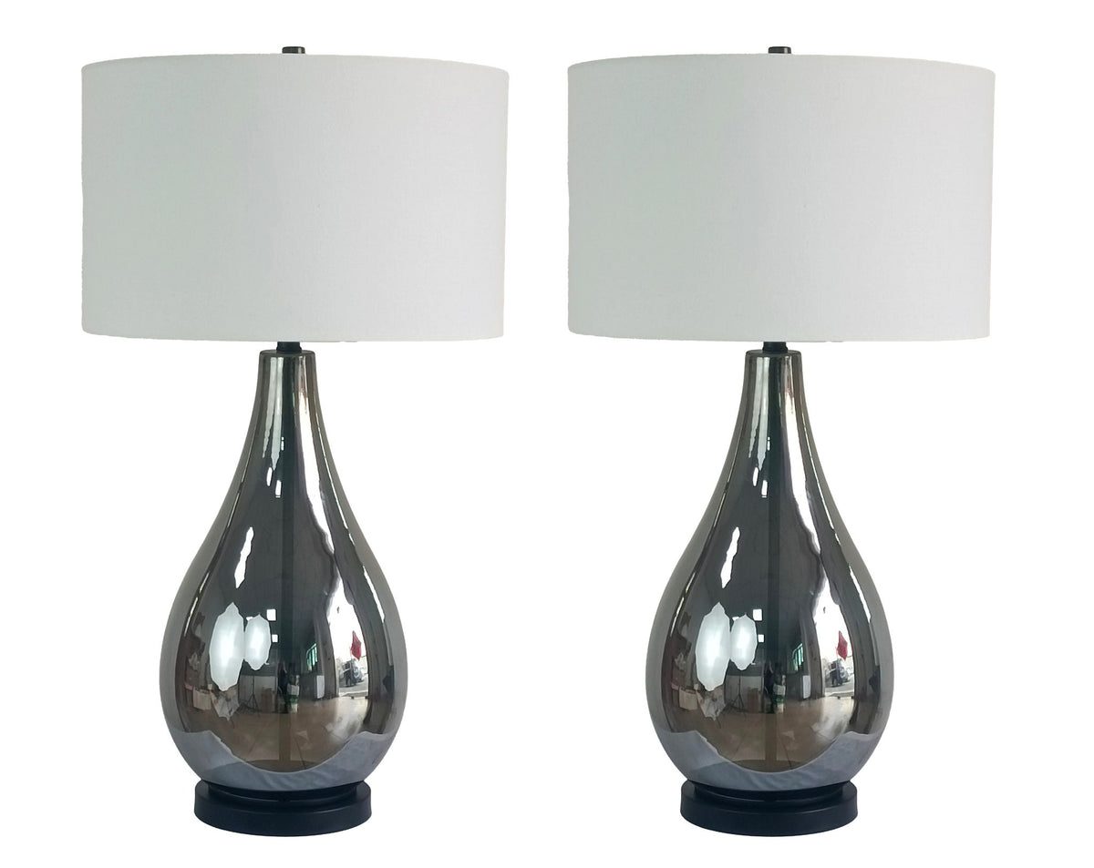 Smoke Pearl Essence Glass & Metal Table Lamp (Set of 2) - Smoke Pearl / Matte Black