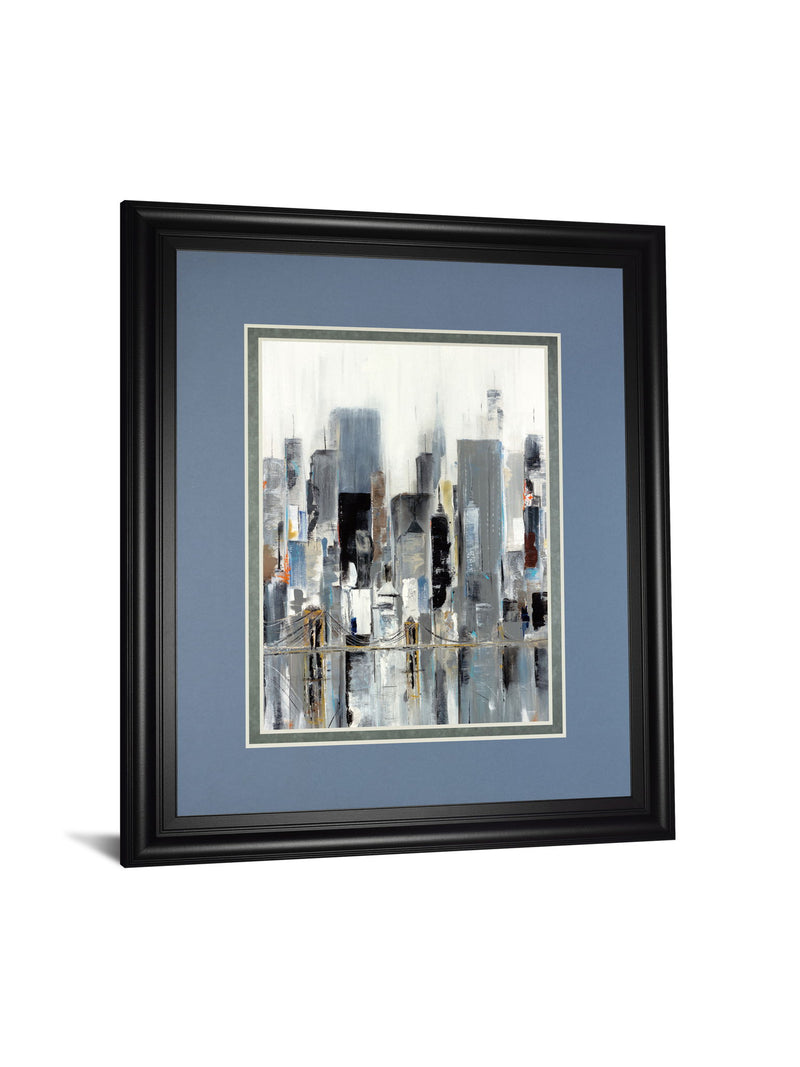 City Bridge By Aziz Kadmiri - Framed Print Wall Art - Blue