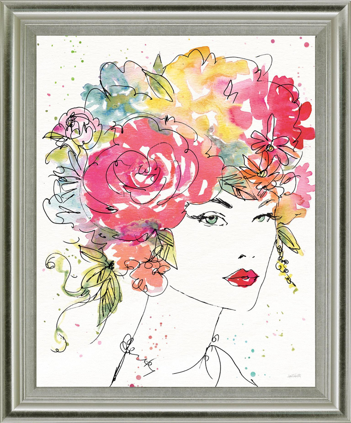 Whimsical Bloom Portrait - 28" x 34" Framed Wall Art - Pink
