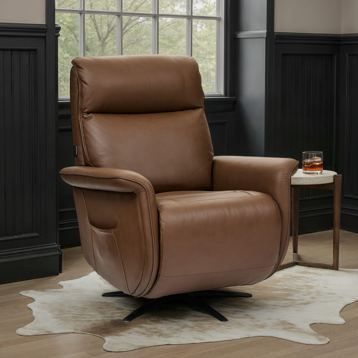 Flexsteel Haven Power Swivel Recliner with Power Headrest, Lumbar, Heat, Massage & Ventilation