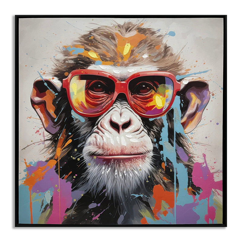 Vivid Splash Primate - 25" x 25" Framed Wall Art - Dark Gray
