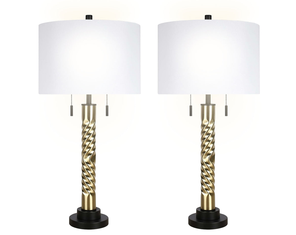 "Twist Elegance" Metal Table Lamp (Set of 2) - Matte Black / Soft Gold